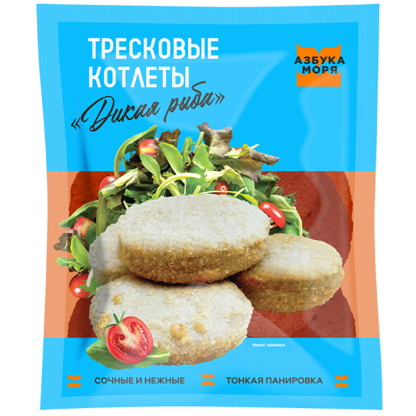 "АЗБУКА МОРЯ" котлеты из тресковых видов рыб в панировке замороженные